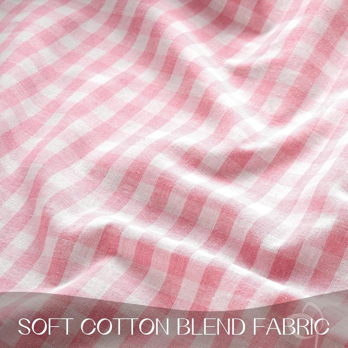 Romanstile Gingham Ruffled Tablecloth Rectangle - Waterproof Linen Cotton Checkered Table Cloth, Outdoor Plaid Table Cover for Picnic, Camping, Party - 60 x 84 Inch, Pink