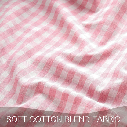 Romanstile Gingham Ruffled Tablecloth Rectangle - Waterproof Linen Cotton Checkered Table Cloth, Outdoor Plaid Table Cover for Picnic, Camping, Party - 60 x 84 Inch, Pink