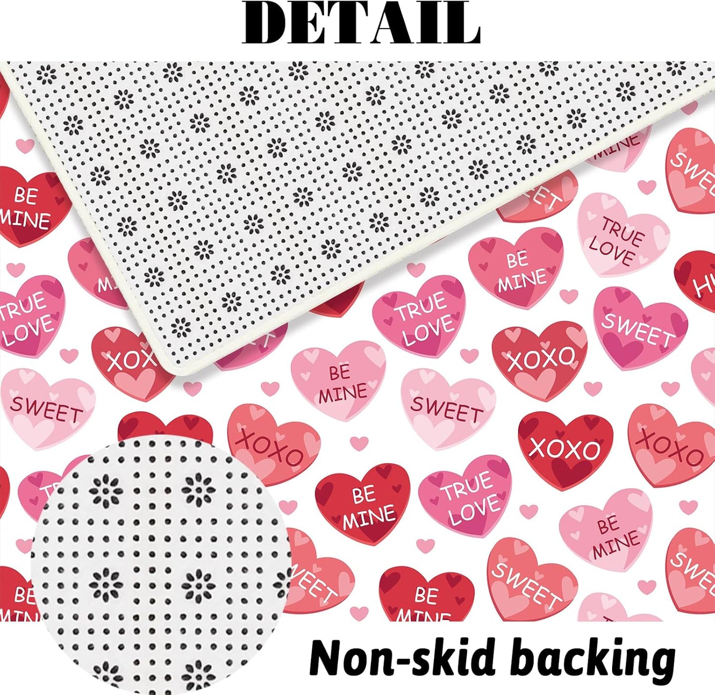 MEHOFOND 4pcs Valentines Shower Curtain Set Pink and Red Conversation Hearts Shower Curtain Sets for Valentine Heart Candy Bathroom Decor Curtains with Non-Slip Rugs Toilet Lid Cover and Bath Mat