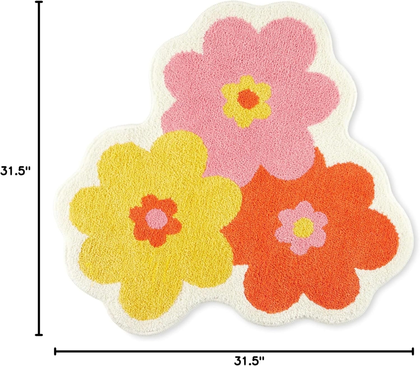 TOWN & COUNTRY PLAY Blossom Retro Daisy Flower Shaped Bath Mat, Absorbent Tufted Floor Mat, Non-Slip Backing, Machine Washable, Pink/Orange/Yellow, 31.5"x31.5"