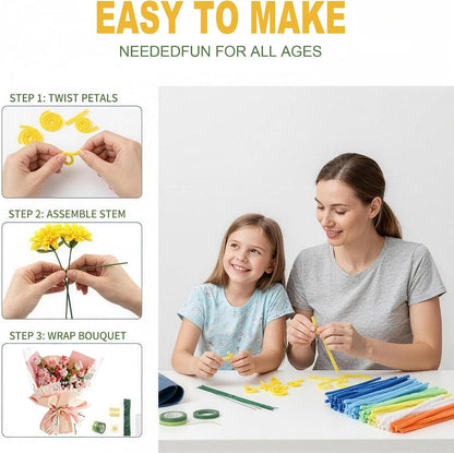 spicssa Pipe Cleaners Craft Bulk, Pink Pipe Cleaner Flower Kit, Glue-Free & Safe for Kids, with Video Tutorials, for Wedding, Birthday, Home Decor, Classroom Crafts