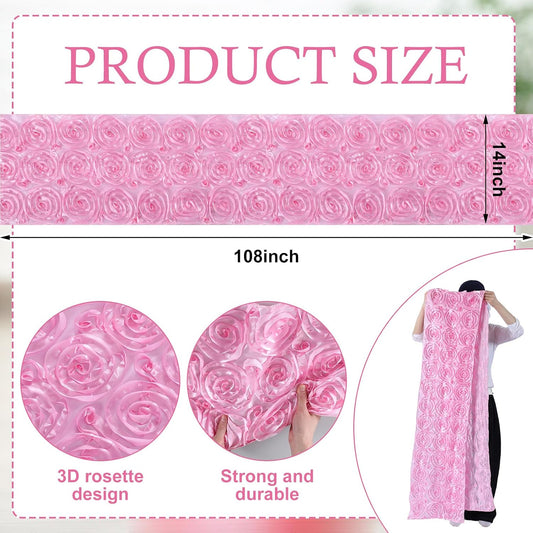 4 Pcs Rose Table Runner 14 X108 Inch Rosette Table Runners for Weddings Party Banquets Decor Fit Rectangle and Round Desk(Pink)