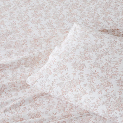 Lush Decor Peony Toile Cotton Sheet Set 4 Piece Set Full Peach - Cotton Sheets - Floral Bed Sheets - Kids Bedding - Pink - Coquette Decor