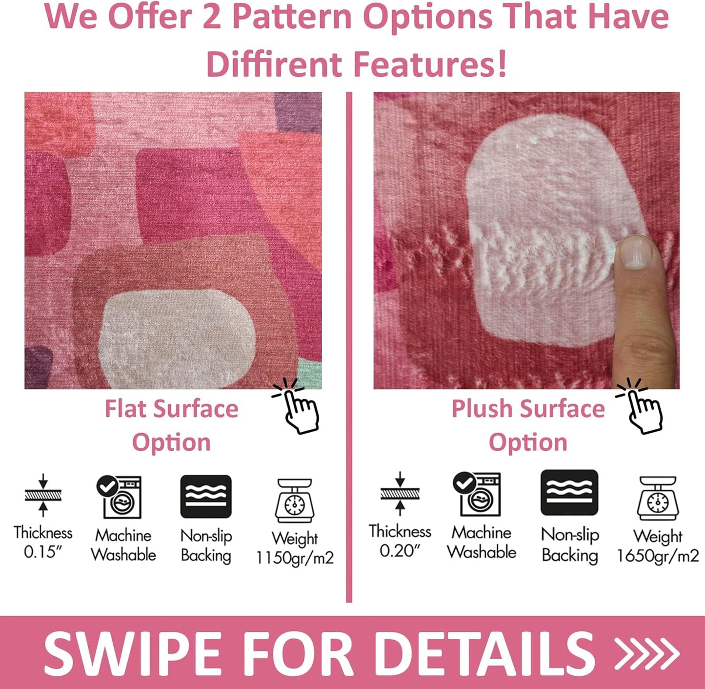 Modern Pink Abstract Art Rug Minimal Geometric Carpet for Living Room Bedroom Office Studio Contemporary Style Soft Area Mat Plush Surface 2.6x4 ft