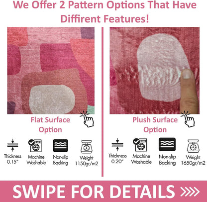 Modern Pink Abstract Art Rug Minimal Geometric Carpet for Living Room Bedroom Office Studio Contemporary Style Soft Area Mat Plush Surface 2.6x4 ft