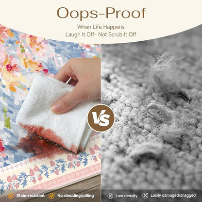 2x3 Washable Area Rug for Entryway Pink Blue Floral Abstract Soft Throw Rug Modern Non Slip Low Pile Small Carpet for Kitchen Bathroom Living Room Bedroom