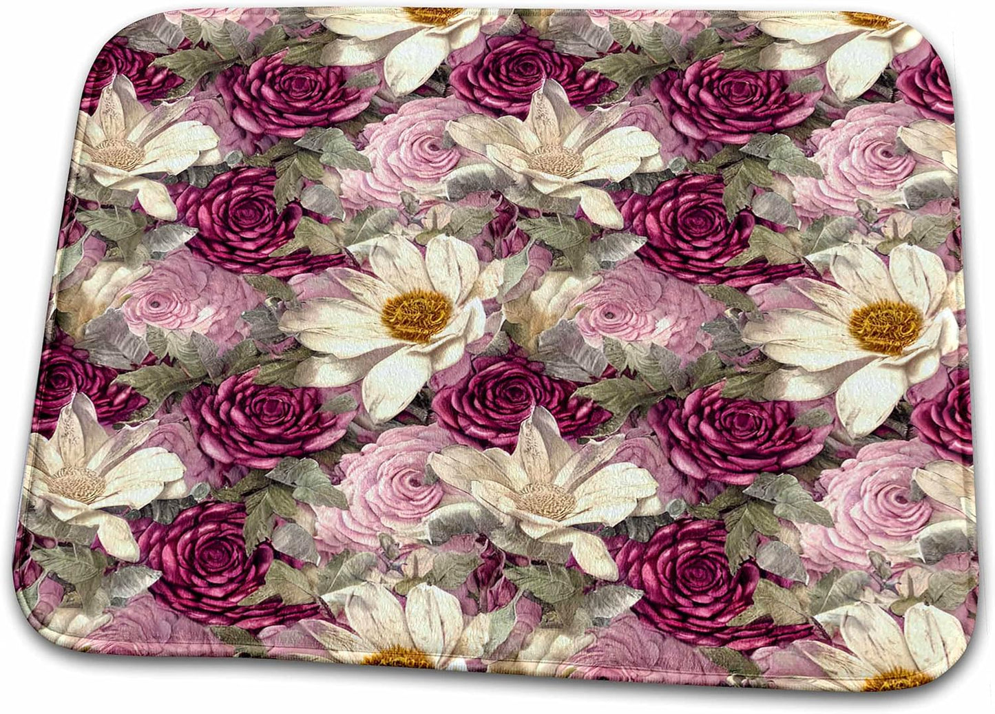 Dish Drying Mat - Light Pink, Deep Pink, and White Floral Pattern Patterns