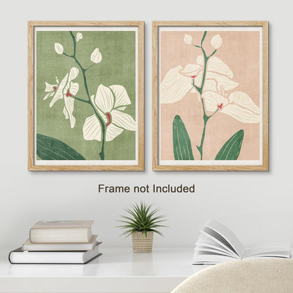 SIGNWIN Poster Set Pastel Watercolor Green & Pink Daisy Cherry Blossom Flower Floral Botanical Illustrations Modern Art Pop Art Multicolor Nature Wilderness for Bedroom - 11"x14"x 2