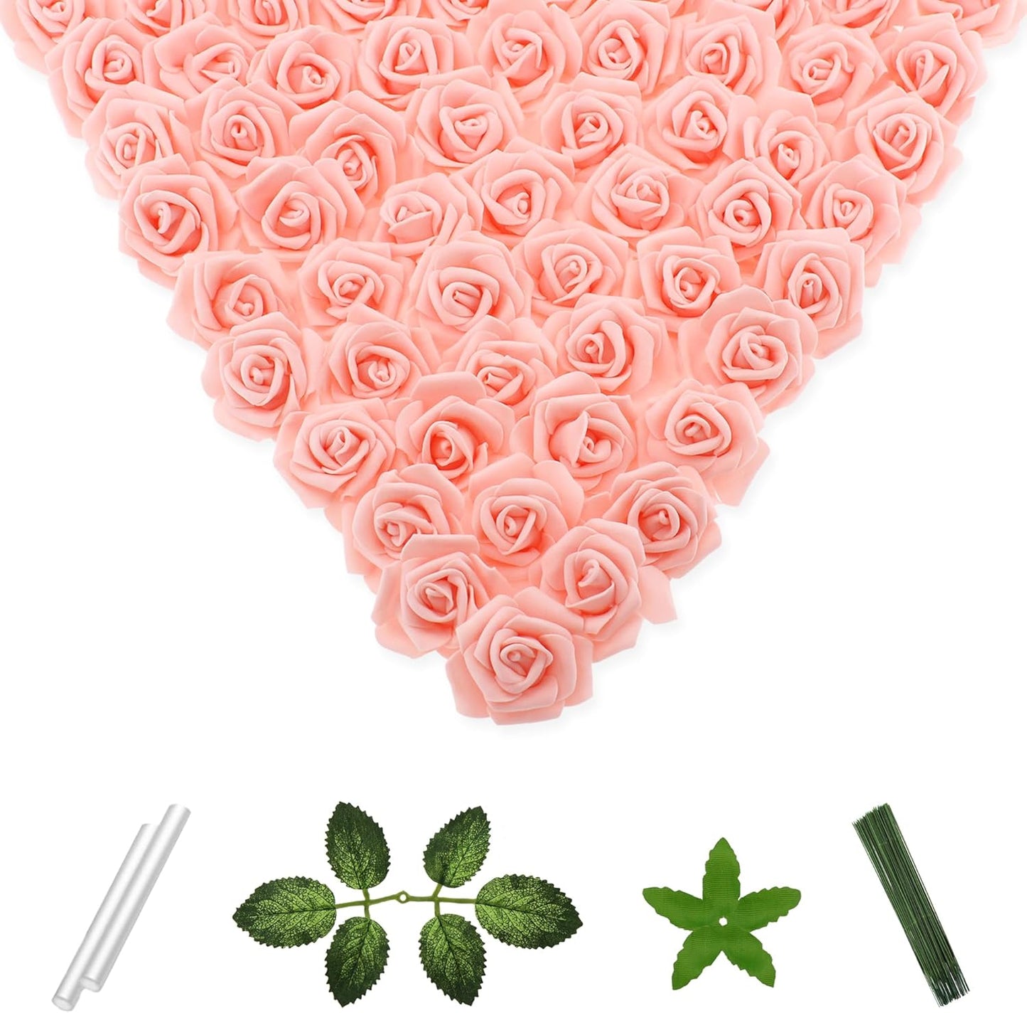 100 Pcs 2 Inch Artificial Flowers Faux Foam Fake Rose Head Bulk for Home Decor Wedding Decoration Bridal Shower Wall Table Centerpiece Arrangement DIY Craft (Peach, Blush)