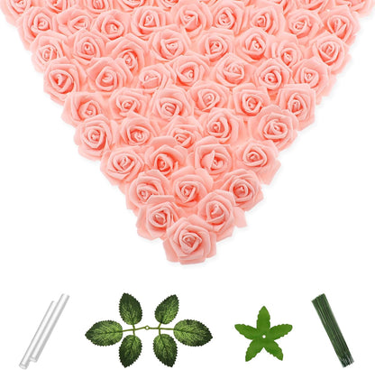100 Pcs 2 Inch Artificial Flowers Faux Foam Fake Rose Head Bulk for Home Decor Wedding Decoration Bridal Shower Wall Table Centerpiece Arrangement DIY Craft (Peach, Blush)