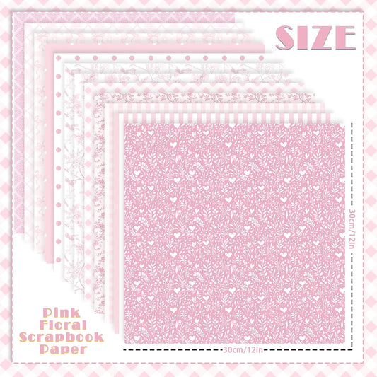 24 Sheets Pink Floral Bird Bow Scrapbook Paper, Preppy Floral Ribbon Bow Birds Decorative Craft Paper Folded Flat for Girly Birthday Baby Shower Card Making Photo Album Decor, 12'' x 12'' (A)