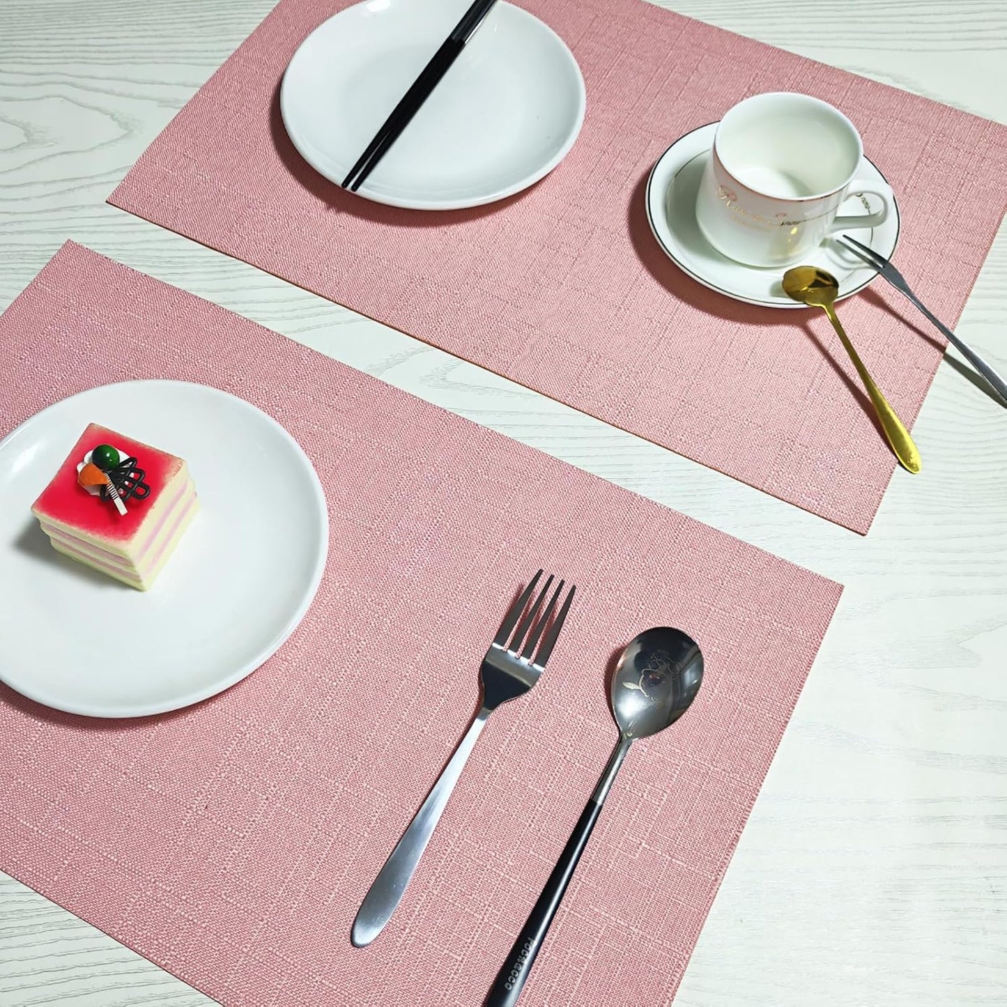 Placemats Set of 4 for Dining Table, Placemats with Embroidery, Table Mats for Dining Table 12"x18"（Pink
