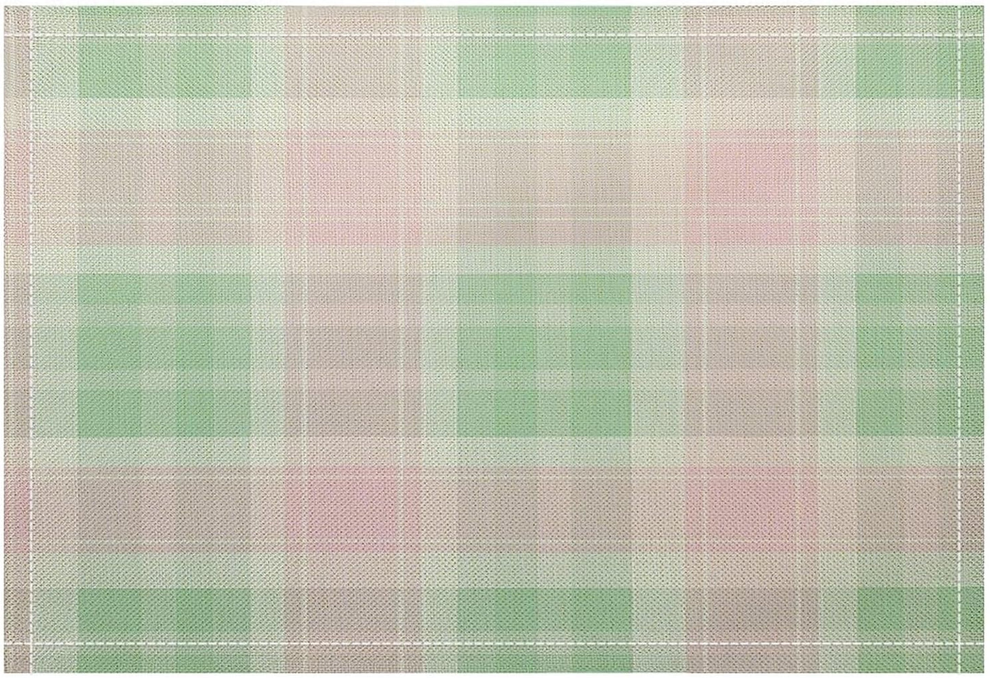 Cute Pastel Pink Green Retro Tartan Plaid Pattern Table Placemats Set of 4 Buffalo Check Plaid Non-Slip Heat Resistant Place Mats Dinner Mats Cotton Linen Table Mats Home Dinner Party Kitchen