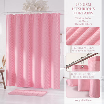 Light Pink Bathroom Accessories Set - Bathroom Sets, 25PC Bath Accessory Set, Bathroom Sets with Push Top Trash Can, Shower Curtain and Rugs, Toilet Brush, Trash Can & Soap Dispenser