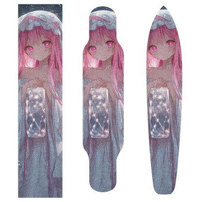 Cute Peach Cartoon Anime Girl Designed Grip Tape Skateboard Decorative Anti-Tearing Anti-Tearing Grip Tape Cruiser Board lija para patineta 33×9 Inch