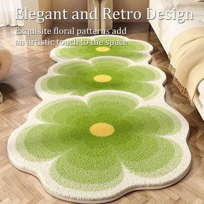 Cute Flower Bath Mat, 19 * 47 in Bathroom Rug Washable Water Non Slip Ultra Soft Absorbent Flower Carpet, Machine Washable Plush Shaggy Decor Mat for Bedroom Bathroom Toilet Floors (Pink-A)