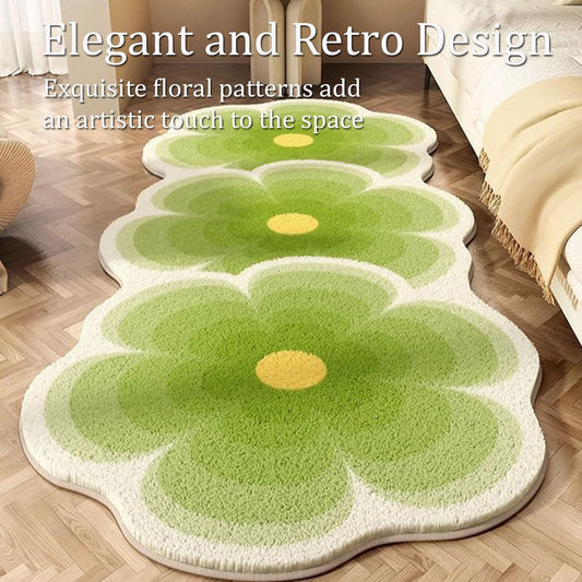 Cute Flower Bath Mat, 19 * 47 in Bathroom Rug Washable Water Non Slip Ultra Soft Absorbent Flower Carpet, Machine Washable Plush Shaggy Decor Mat for Bedroom Bathroom Toilet Floors (Pink-A)