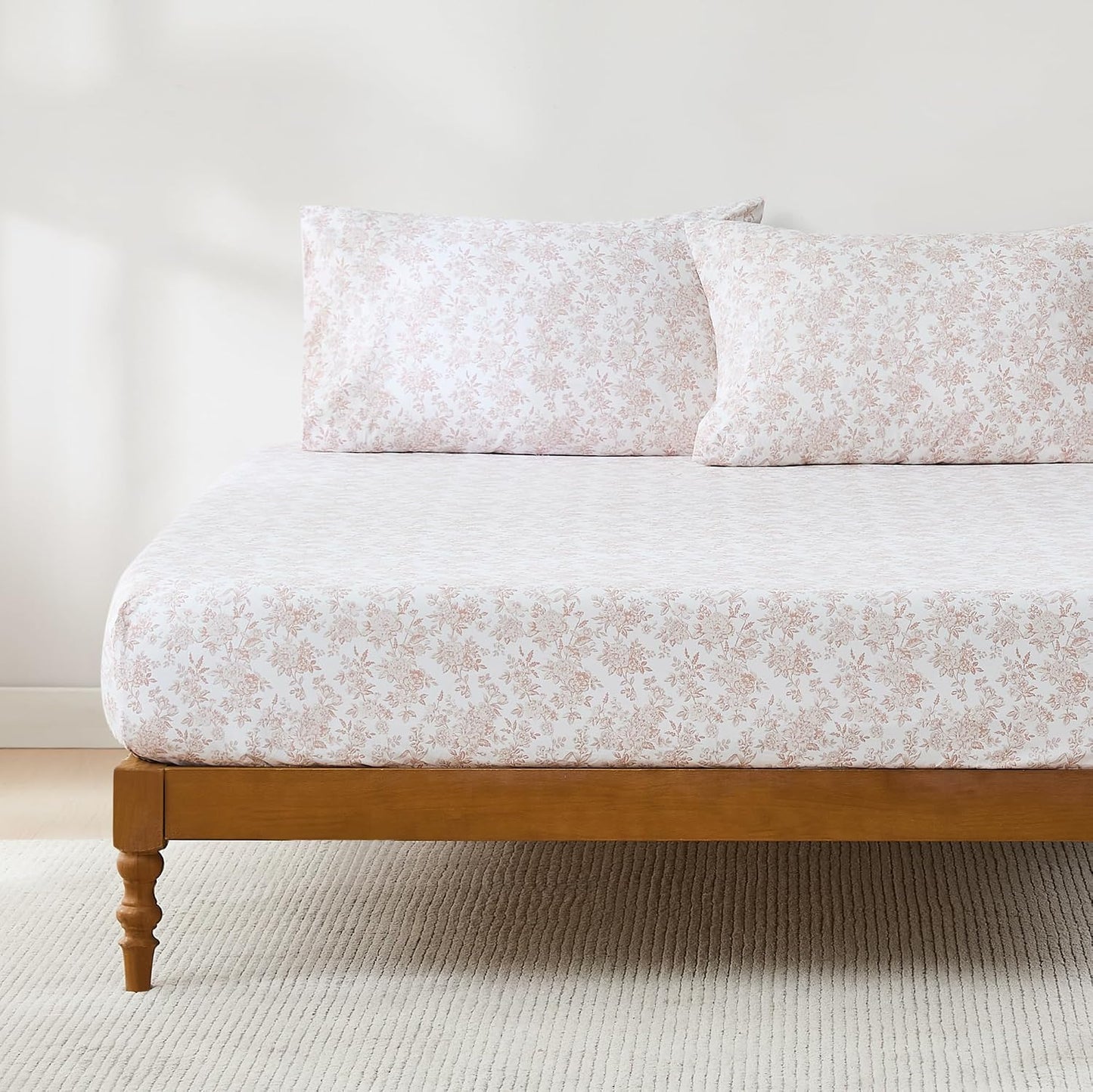 Lush Decor Peony Toile Cotton Sheet Set 4 Piece Set Full Peach - Cotton Sheets - Floral Bed Sheets - Kids Bedding - Pink - Coquette Decor