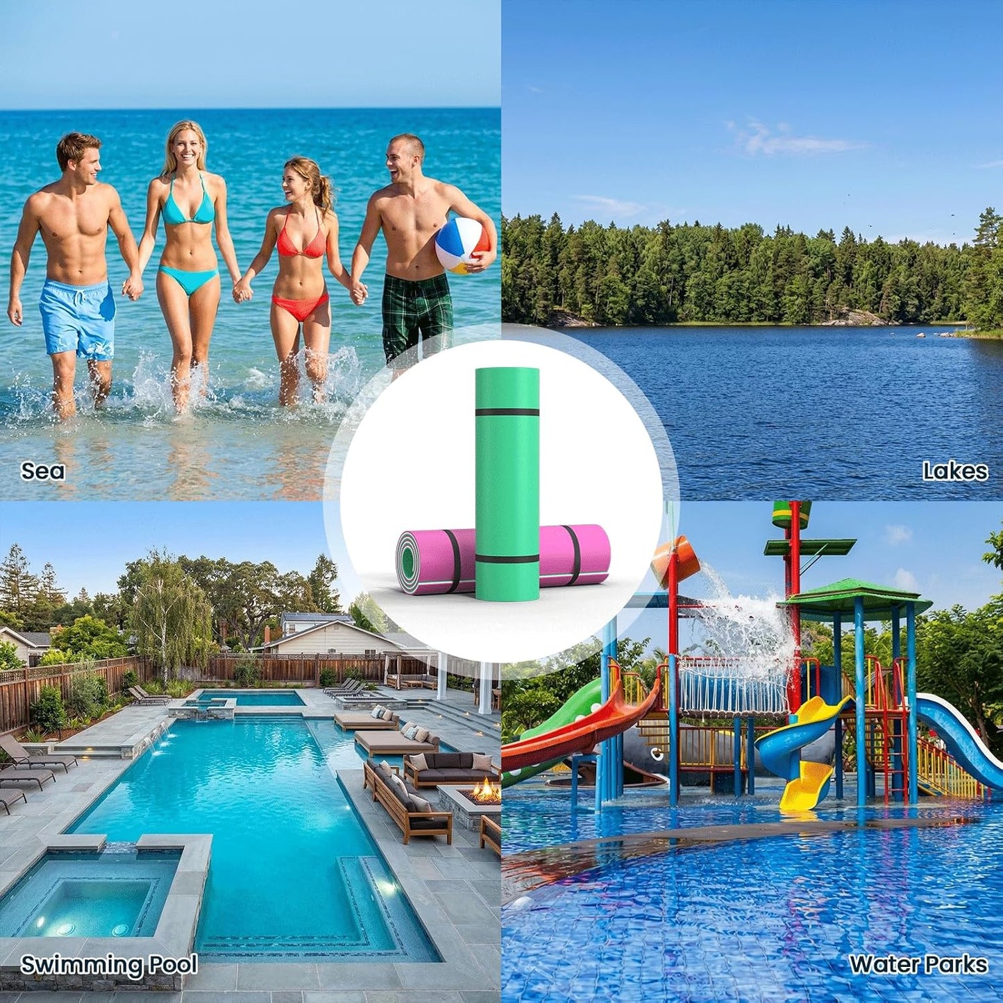 9/10/12/18 FT 3-Layer XPE Lily Pad Floating Mat, Double-Sided Use Floating Water Mat, Floating Mat for Lack/River/Sea/Pool, Water Mat Suitable for Adult and Children