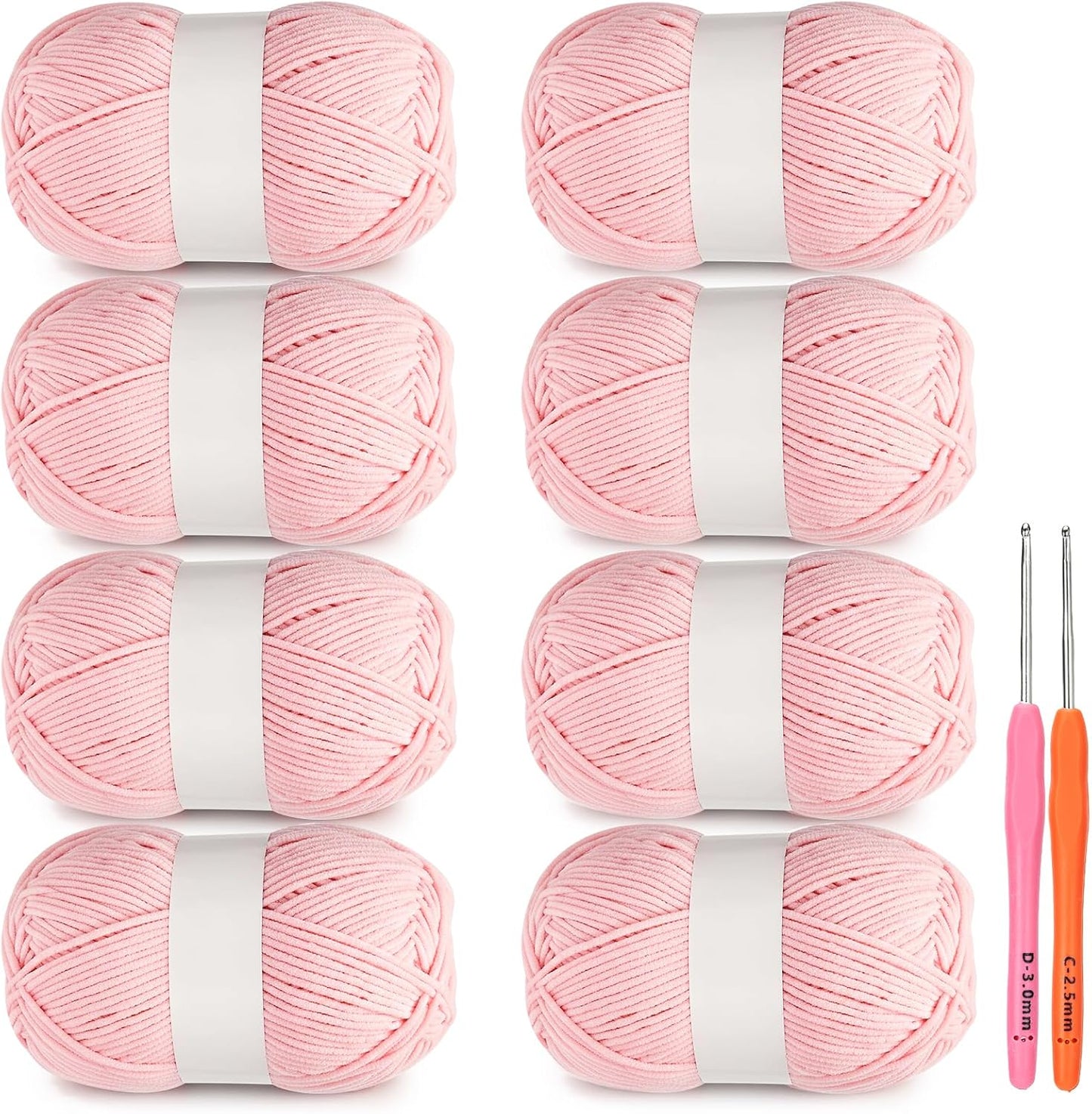 8Pack of 50g/1.76oz Chenille Yarn for Crocheting, Fluffy Soft Velvet Amigurumi Yarns, Skinny Baby Yarn for Beginners Knitting/Crochet Blankets Plush Toys Wearables DIY Craft (Pink)