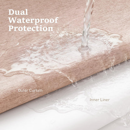 BTTN Pink Ringless Shower Curtain Set, Linen Textured Waterproof Fabric Shower Curtain with Snap in Liner, Machine Washable, Luxury Cute Cloth Shower Curtain for Bathroom with Mesh Top Window, 72x75
