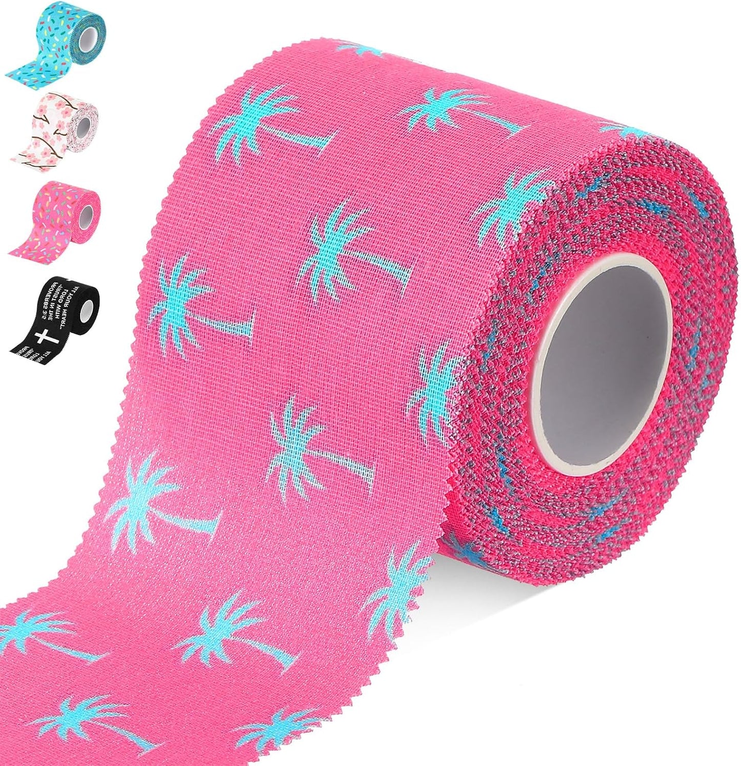 TrelaCo 1 Pcs Wrist Tape Baseball Cross Christian Athletic Tape 2in x 23ft Sports Wrap Cotton for Football Hockey Soccer Baseball Fingers Ankles Wrist Injury Wrap (Coconut Tree,Pink)