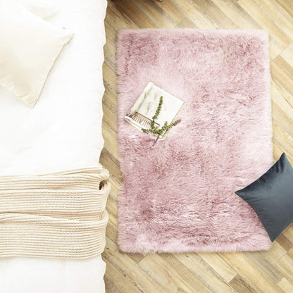 Ashler Faux Fox Fur Rug, Pink White Fluffy Rugs, 3x5 FT Rectangle Rug, Ultra Soft Shaggy Area Rugs for Bedroom, Fuzzy Carpets for Living Room, Sofa