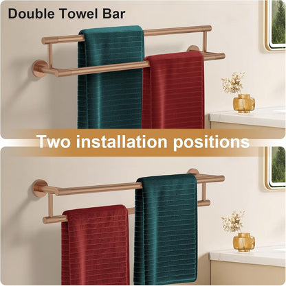 Double Towel Bar 24 Inch, Rose Gold SUS304 Stainless Steel Towel Racks for Bathroom - Wall Mounted Bathroom Towel Holder Quick Drying Hand Towel Bar for Walls