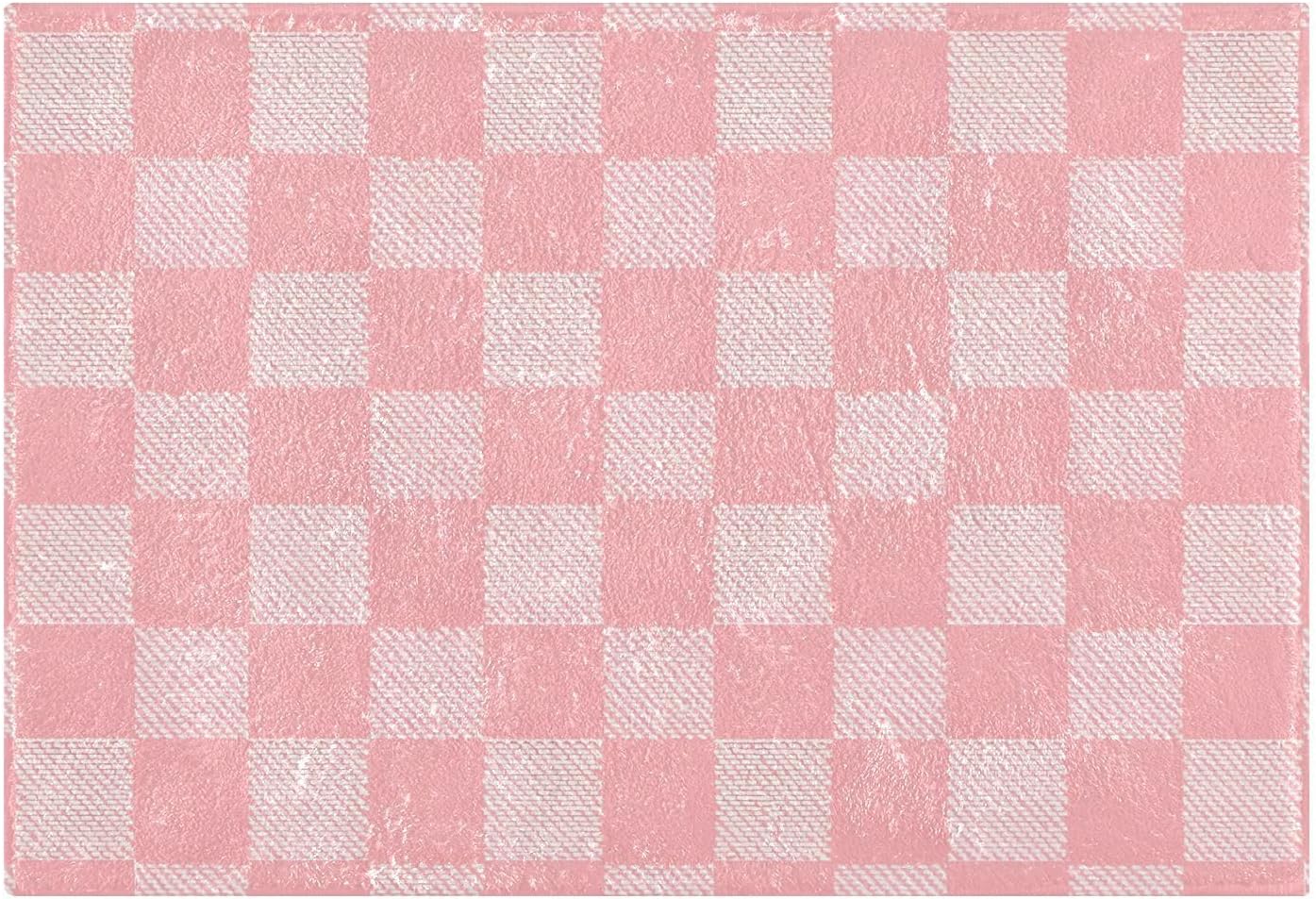 ALAZA Pink Checkered Racing Check Bath Mat for Bathroom Rugs Rectangle Carpet for Shower, Fluffy Absorbent & Machine Washable