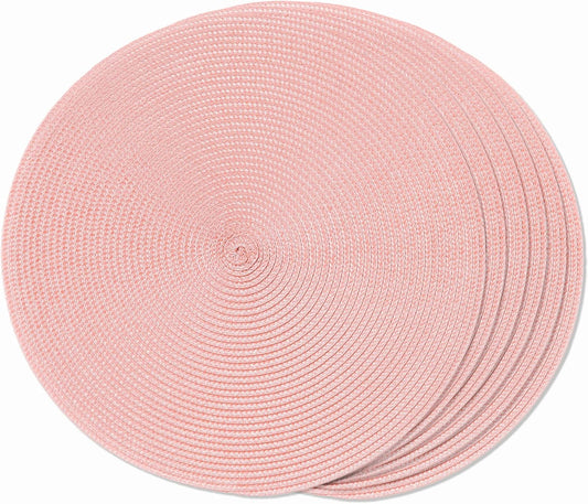 FunWheat Round Braided Placemats Set of 6 Place Mats for Dining Tables Woven Washable Non-Slip Table mats 15 inch(Pink, 6pcs)