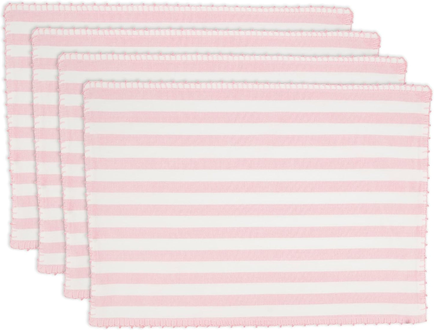 Saro Lifestyle Classic Striped Whipstitch Pom Pom Placemat (Set of 4), Pink, 14"x20"