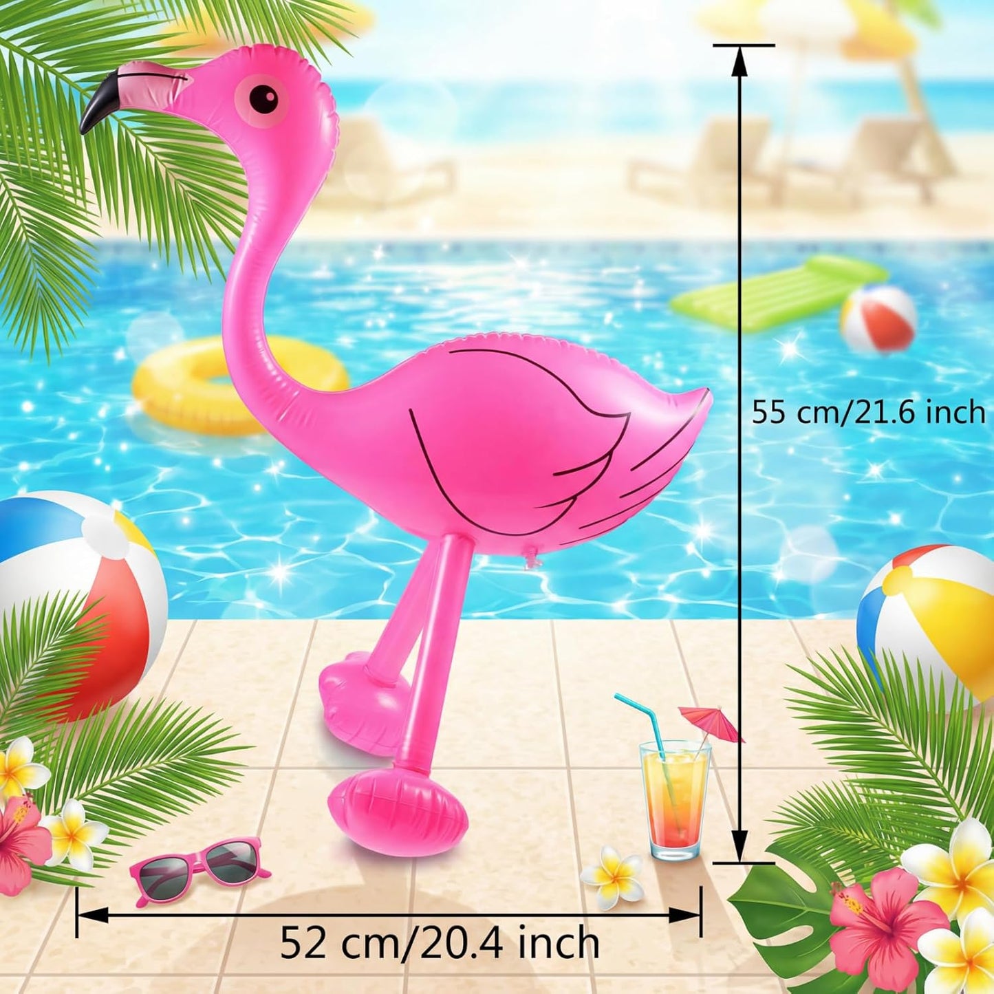 Yaomiao 6 Pieces Flamingo Pool Party Decorations, 22'' Inflatable Pink Flamingos Props Toys for Tropical Hawaiian Luau Birthday, Bachelorette Summer Beach Pool Decor, Yard Lawn Party Supplies