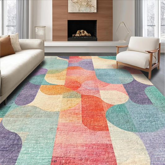 Flatwoven High Traffic Area Rug 4x6, Peculiar Reptilian Pastel Non Ledger Abstract Design, Non Slip, Stain Resistant, Washable Area Rugs for Living Room, Bedroom (Peach, 4x6)