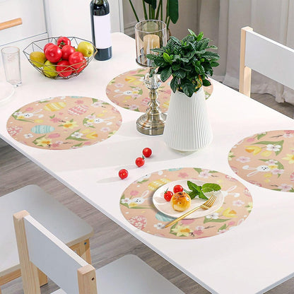 Easter Eggs Pattern Peach Round Placemats Set of 6 Washable Place Mats Heat Resistant Non-Slip Table Mats for Dining Table Decor