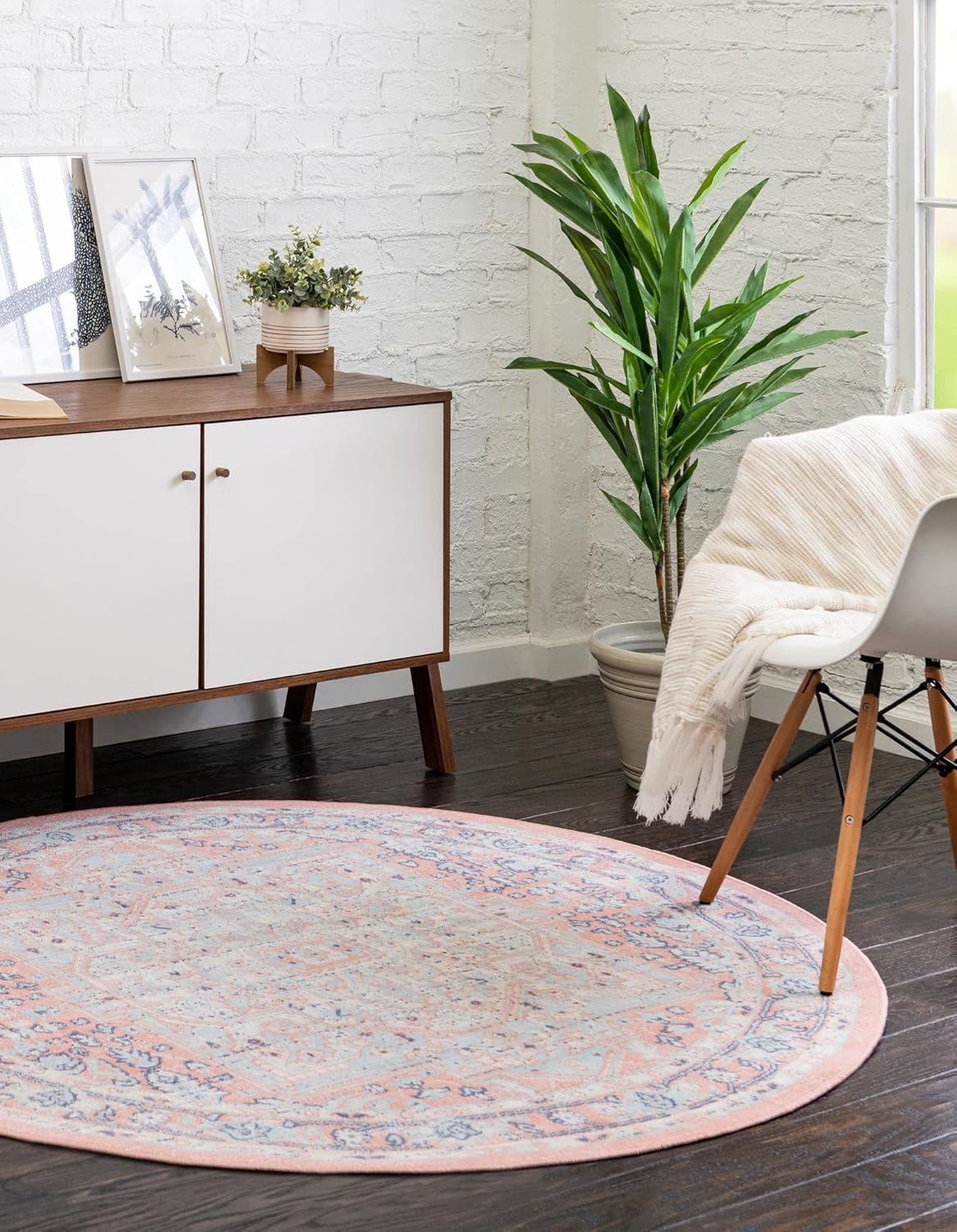 Unique Loom Whitney Collection Area Rug - Milano (3' 3" Round, Powder Pink/ Blue)