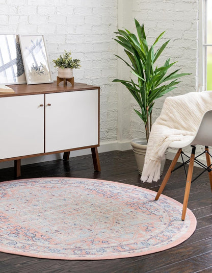 Unique Loom Whitney Collection Area Rug - Milano (3' 3" Round, Powder Pink/ Blue)