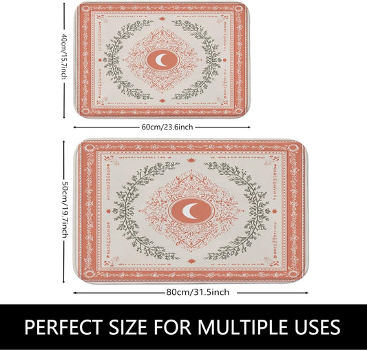 Floral Crescent Quick Dry Bath Mat, Vintage Peach Botanical Absorbent Non Slip Shower Mat, Spring Decorative Washable Bath Rugs for Bathroom Toilet Restroom 20x32 Inch
