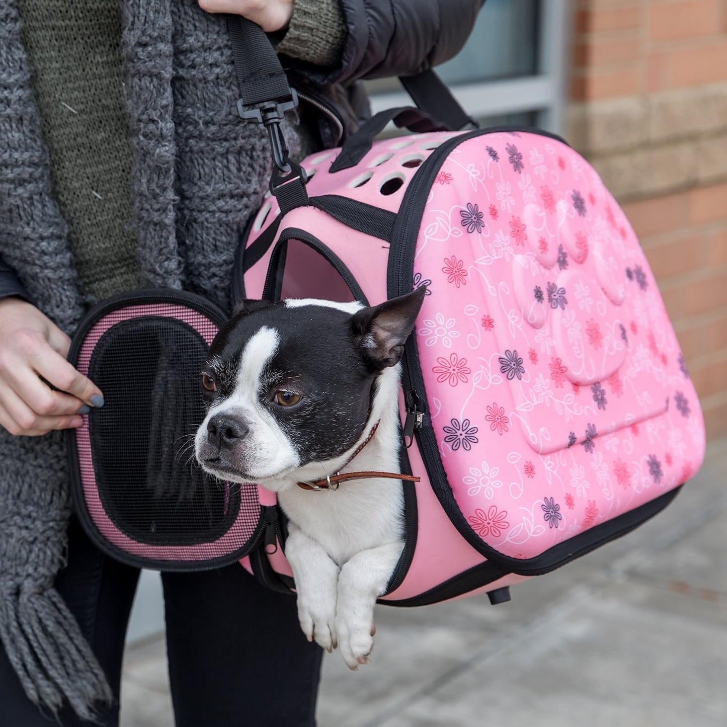 PetLike Airline Approved Pet Carrier Soft Sided Collapsible Travel Bag for Cats & Small Dogs (Pink, Smooth)