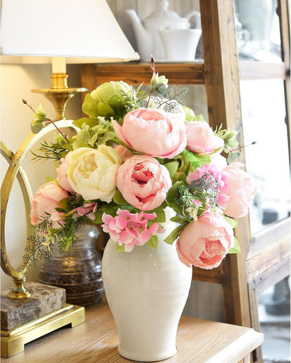 FiveSeasonStuff Artificial Peony Bouquet, Pink, Beige & Green Silk Flowers for Wedding Centerpieces, Bridal Bouquets & Home Decor – Spring Waltz