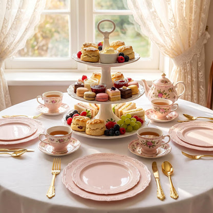 DaYammi 150Pcs Pink Plastic Plates & Gold Plastic Silverware,Pink Disposable Plates for Party Include 30 Dinner Plate,30 Dessert Plate,30 Gold Forks and 30 Spoons, 30 Knives for Wedding Bridal Shower