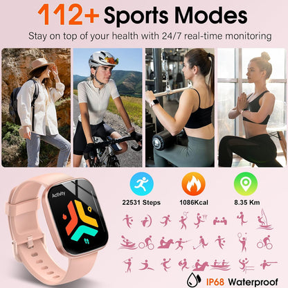 Csasan Smart Watch for Men Women(Answer/Make Call), 1.91" HD Screen Smartwatch Heart Rate/Sleep/Steps Monitor, 100+ Sports Fitness Watch, IP68 Waterproof Activity Trackers for Android iOS Pink