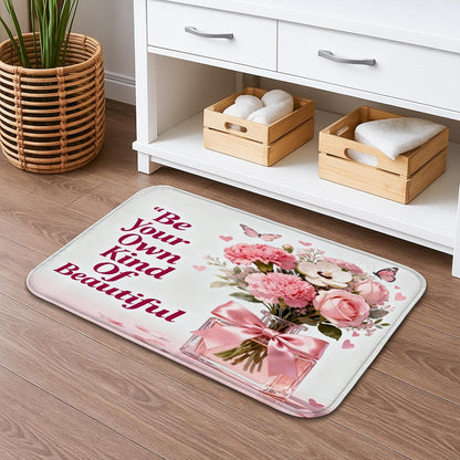 Floral Quick Dry Bath Mat, Peach Flower Bouquet Absorbent Non Slip Shower Mat, Spring Washable Bath Rugs for Bathroom Toilet Restroom Decorative 20x32 Inch