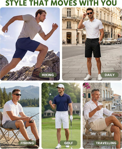 Wulcea Men's Golf Shorts 9" Chino Stretch Fabric Elastic Waist Quick Dry Water Resistant Casual Dress Work with Phone Pocket