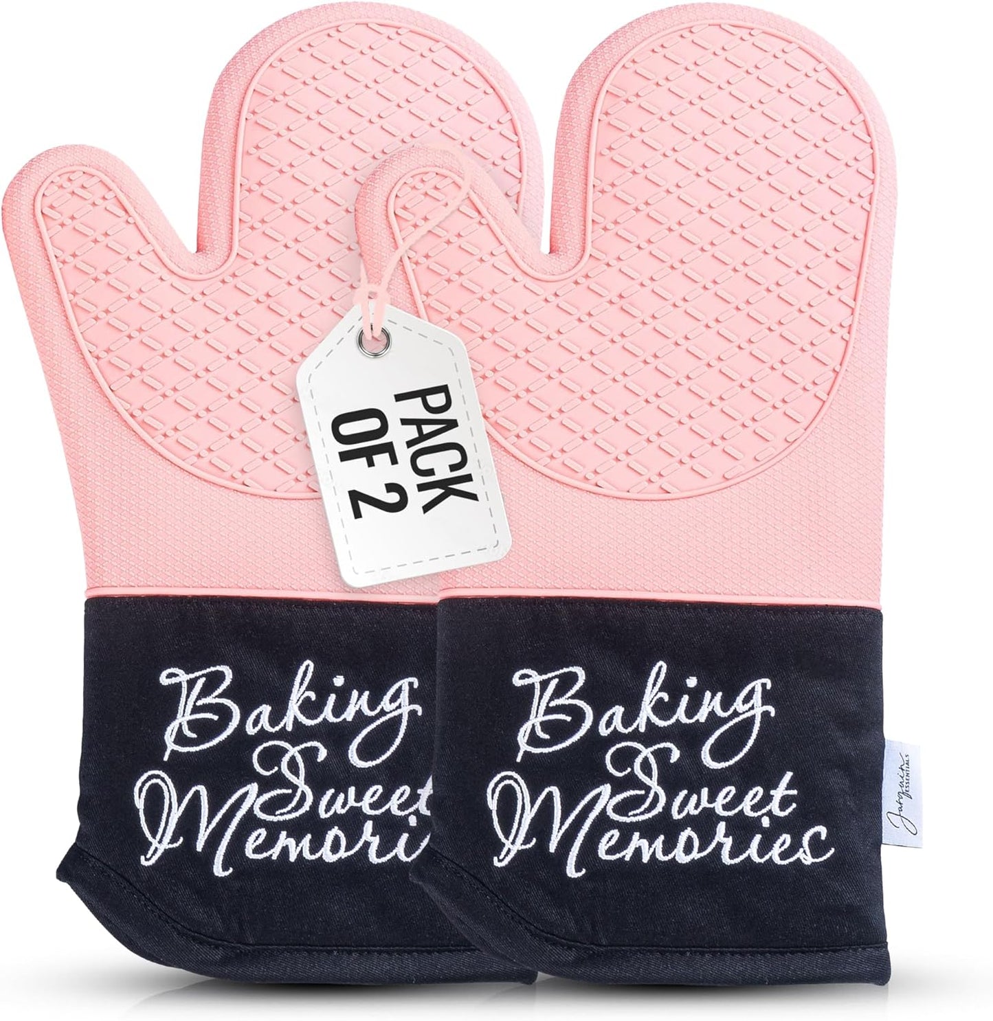 Mitts - Long Slip Resistant Pot Holders - Silicone Oven Mitts - Baking Gloves for Oven - Perfect for Baking, BBQ, Cooking, and Grilling, Oven Mitts Set of 2, 7''x13'' (Pink)