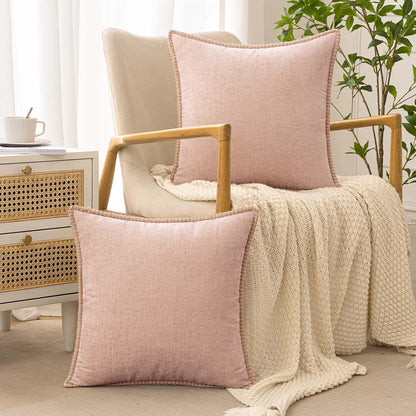ANRODUO Pack of 2 Blush Pink Chenille Throw Pillow Covers 18x18 Inch Farmhouse Decorative Pillow Covers with Stitched Edge Soft Throw Pillows for Couch Sofa Bed and Living Room Fall Boho Home Decor