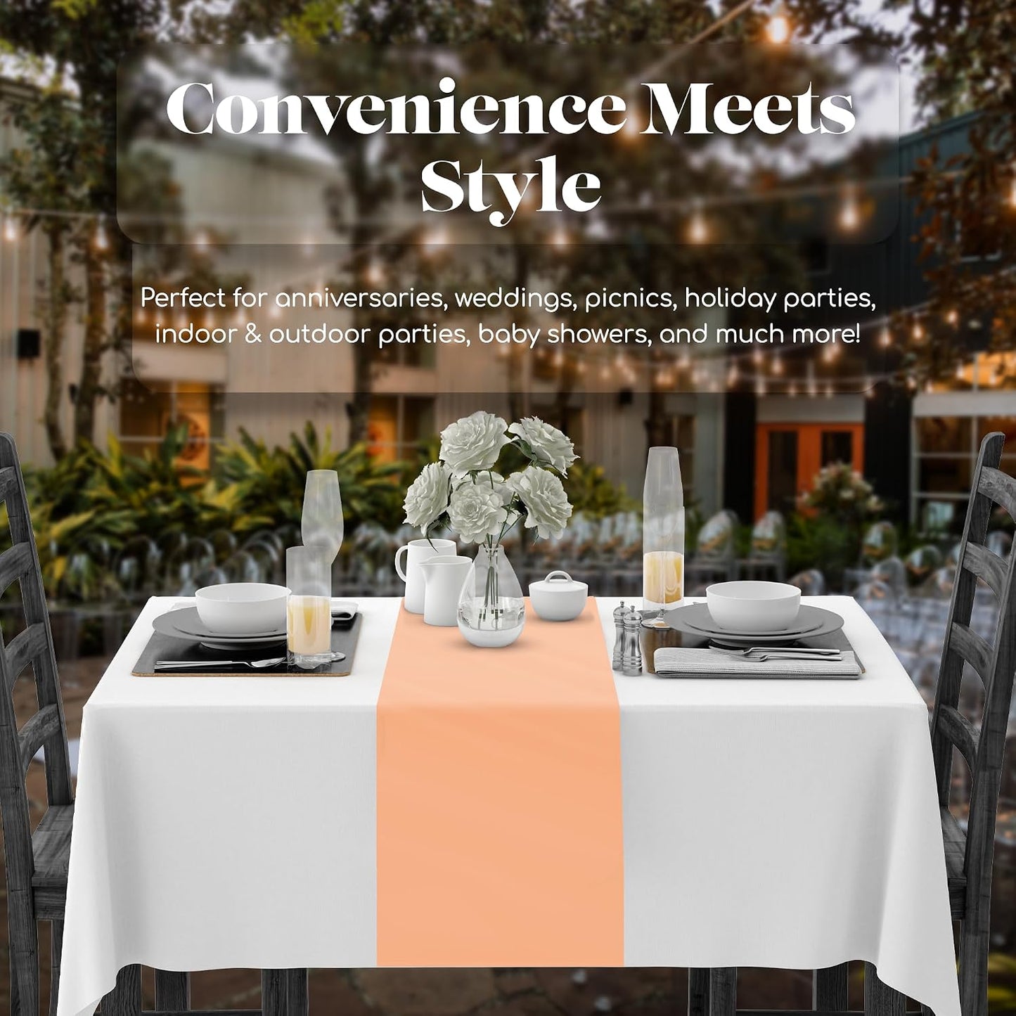 Peach 6 Pack Premium Disposable Plastic Table Runner 14 x 108 Inch. Table Runner for Dinner Parties & Events by Grandipity