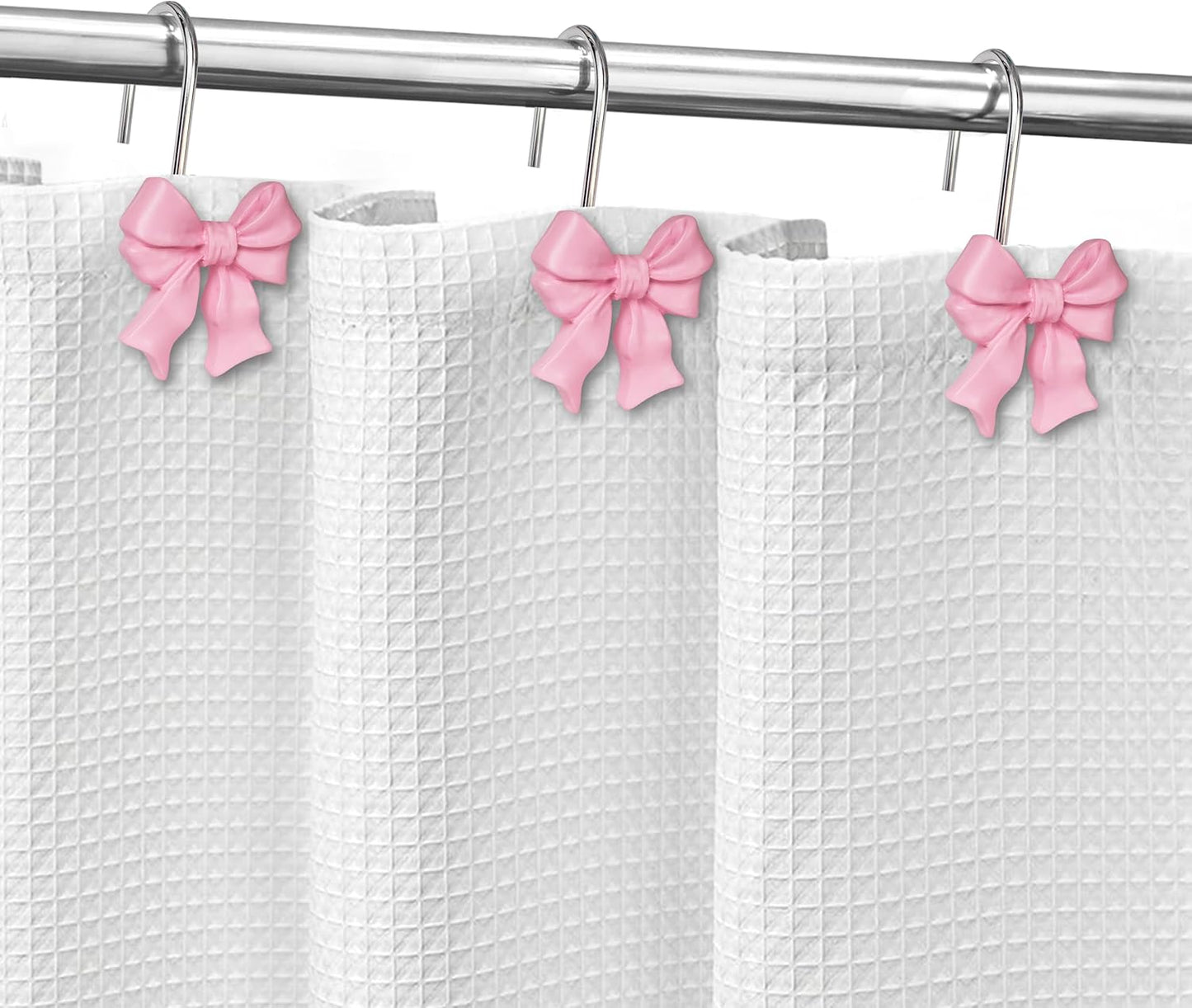 Sunlit Cute Bow Knot Shower Curtain Hooks, Home Decorative Shower Curtain Rings for Bathroom, Resin Shower Curtain Hangers Bathroom Accessories, Set of 12, Pink
