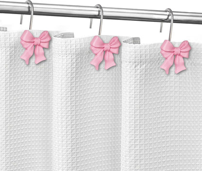 Sunlit Cute Bow Knot Shower Curtain Hooks, Home Decorative Shower Curtain Rings for Bathroom, Resin Shower Curtain Hangers Bathroom Accessories, Set of 12, Pink