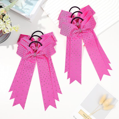 DEEKA 12 Count Pink Collegiate Style Cheer Bows with Rhinestones - Handmade Hair Accessories for Girls, Teens, Cheerleaders and Softball Players