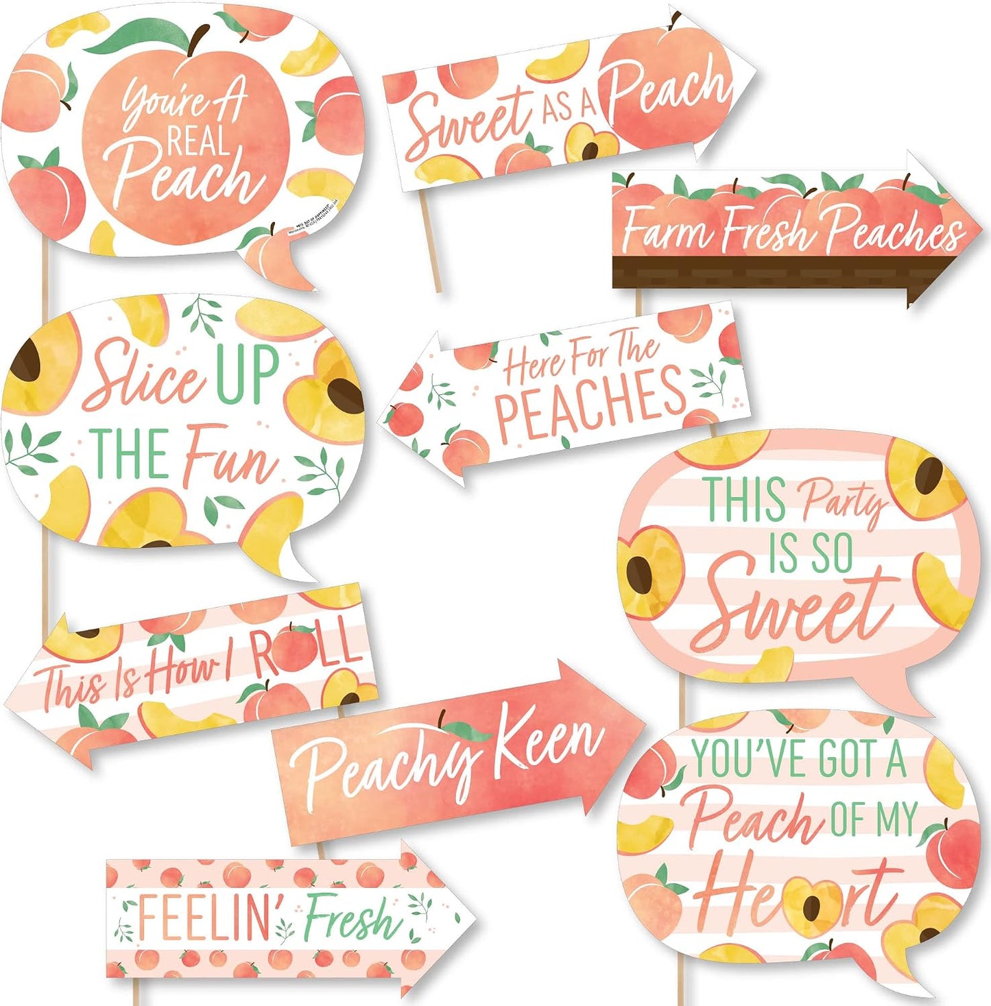 Big Dot of Happiness Funny Sweet as a Peach - Fruit Themed Baby Shower or Birthday Party Photo Booth Props Kit - 10 Piece